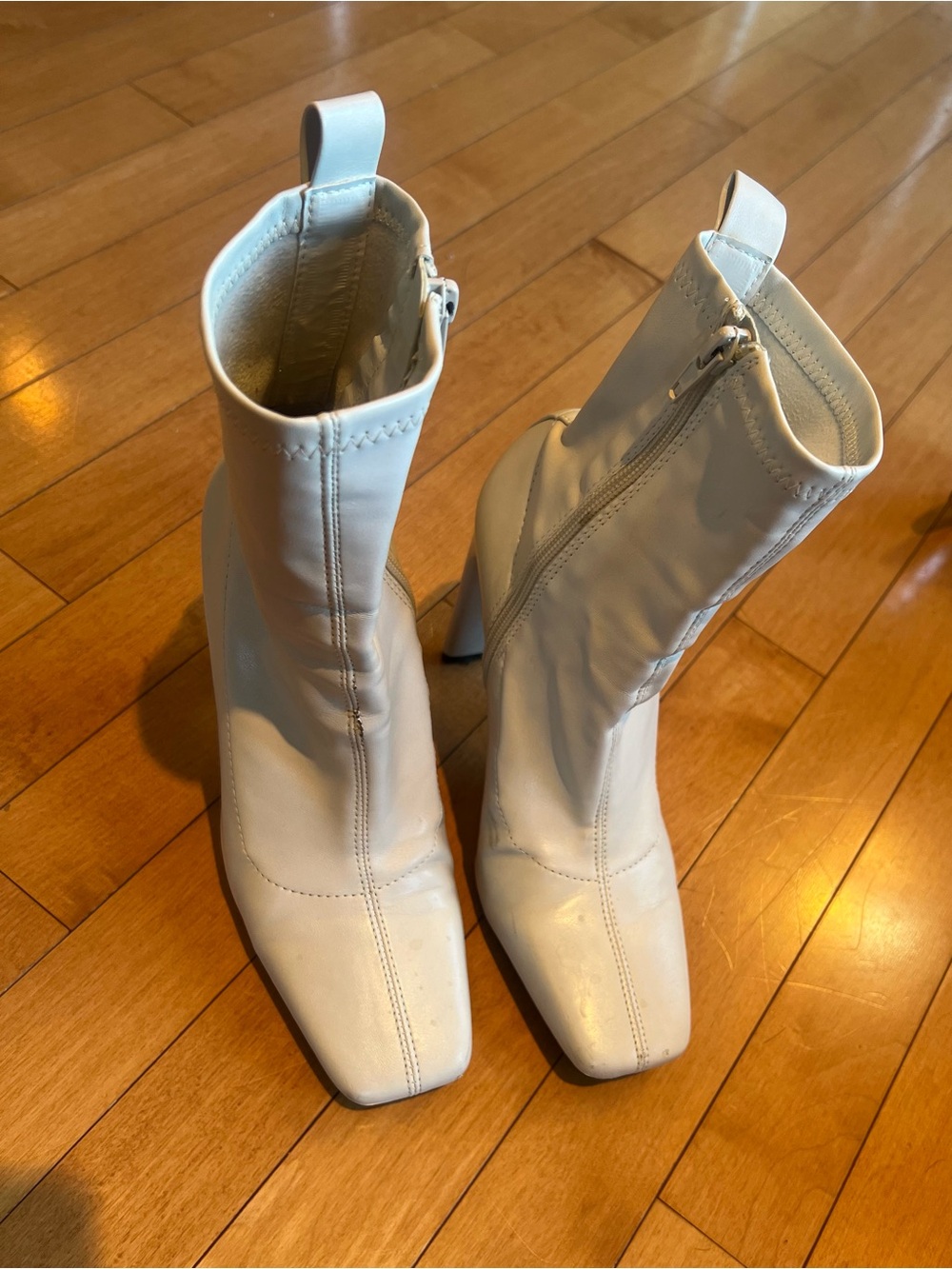ZARA White Women's Square-Toe Ankle Boots